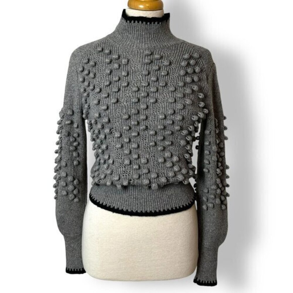 BCBG Maxazria Gray Popcorn Long Sleeve Knit Sweater Turtleneck Wool Blend Sz S
